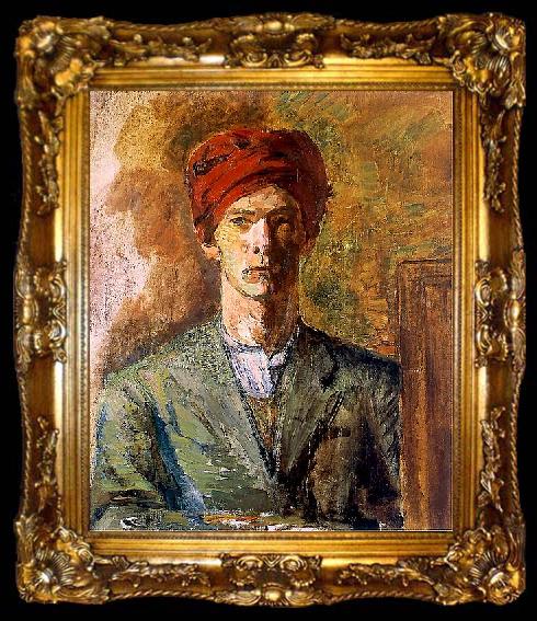 framed  Zygmunt Waliszewski Self-portrait in red headwear, ta009-2